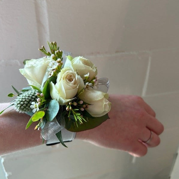 Blush Spray Rose and Thistle Corsage