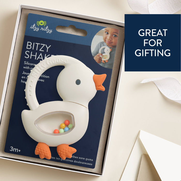Bitzy Shake™ - Silicone Teether with Rattle: Goose