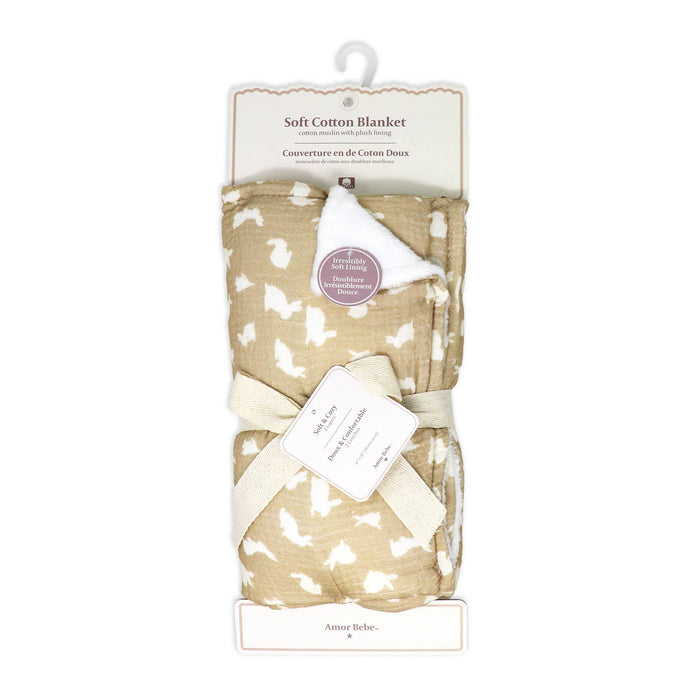 2 Layer Muslin/ Plush Blanket: Tan Bunnies