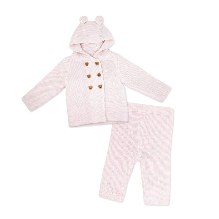2pc Knitted Set Hooded Jacket And Trouser Pink