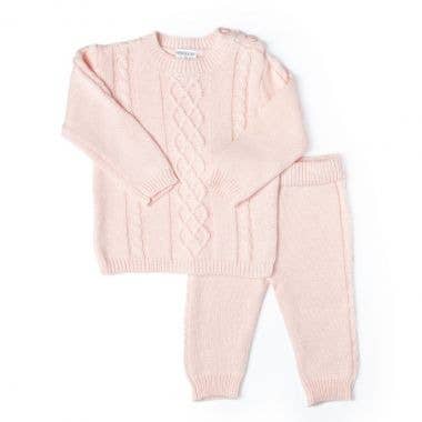 Pink Cable-Knit Sweater Set: 3-6M