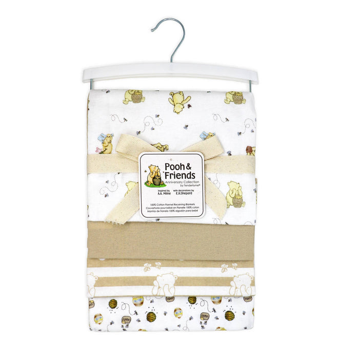 4 Pack Flannel Receiving Blankets: Pooh & Friends-Honey Pot