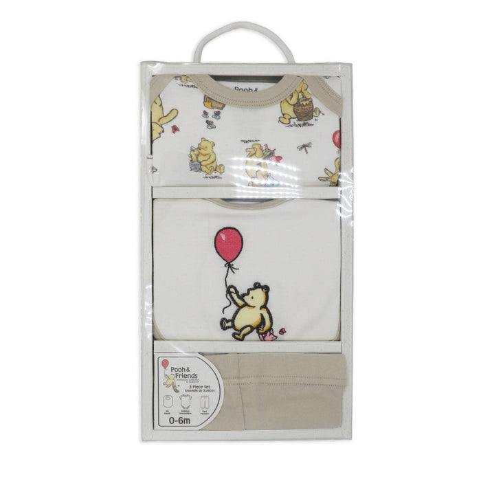 Pooh & Friends 3 Piece Layette Box Set: Tan 0-6M
