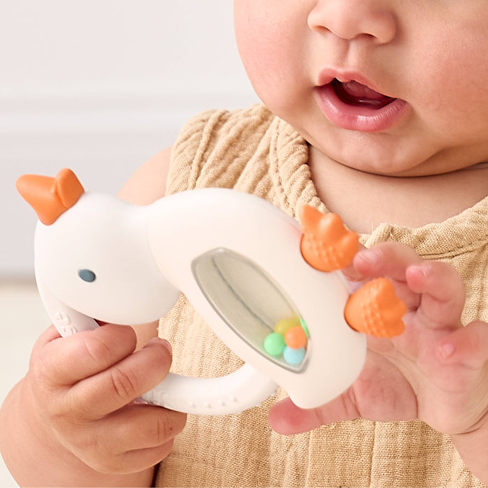 Bitzy Shake™ - Silicone Teether with Rattle: Goose