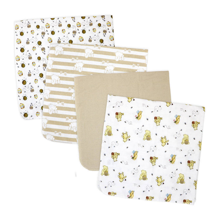 4 Pack Flannel Receiving Blankets: Pooh & Friends-Honey Pot