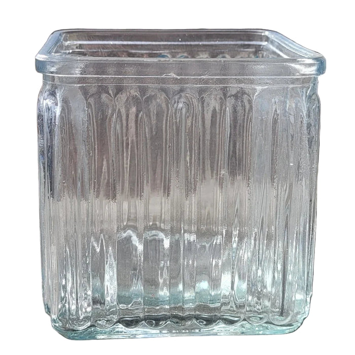 Clear Cube Vase Ribbed