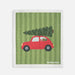Green dishcloth with a red car and Christmas tree design, branded 'naturebee'.