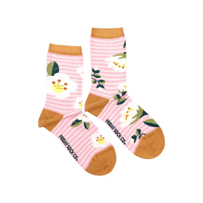 Women's Socks Flower Pink Stripes