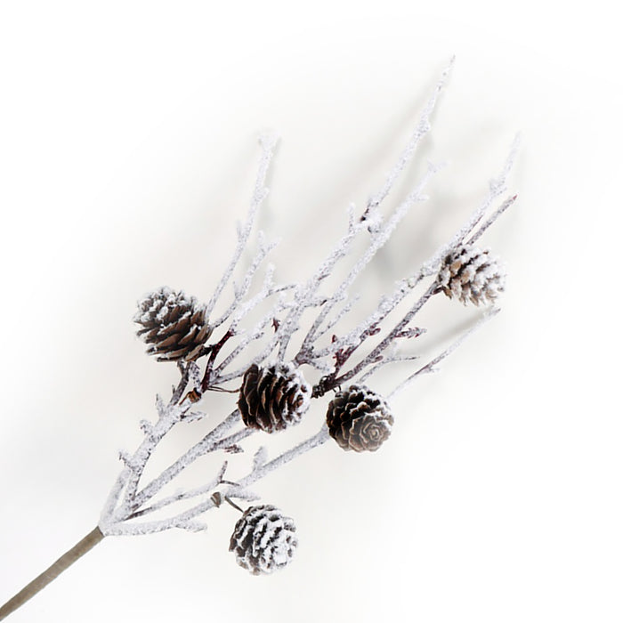 Spray Twig 12" Flocked w/Pine Cones