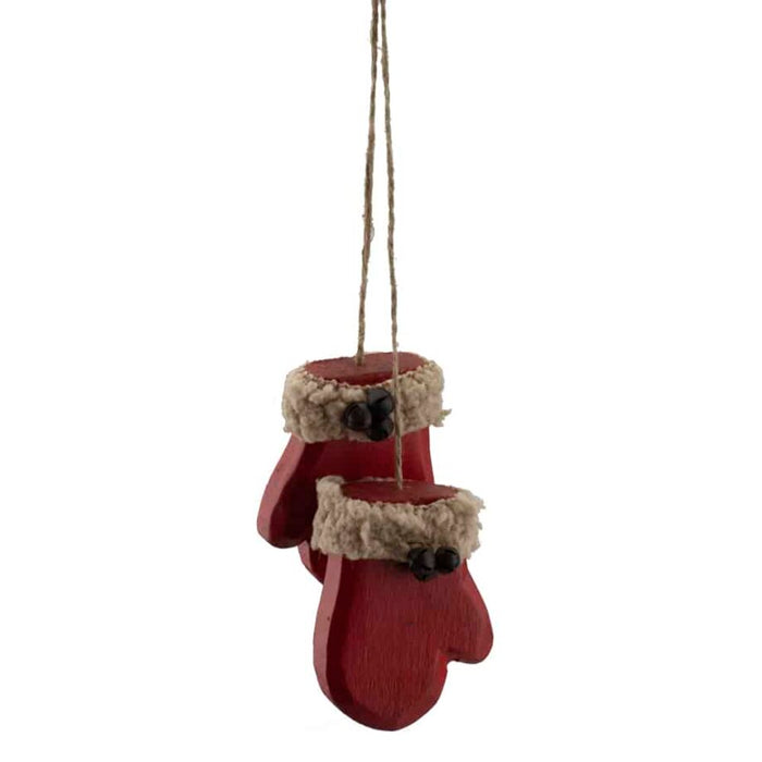 Red Wooden Mittens Ornament