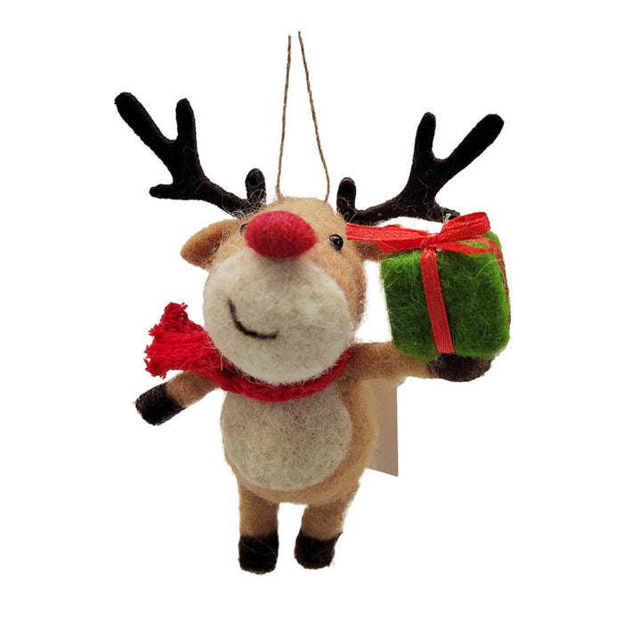 Wool Reindeer with Gift Ornament