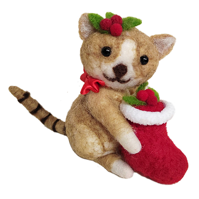 Wool Cat with Stocking Ornament