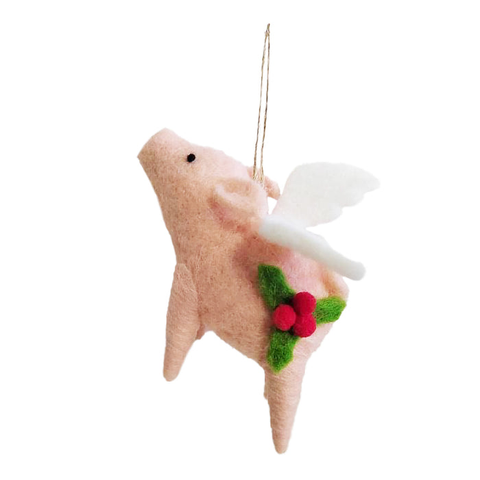 Wool Flying Pig Ornament