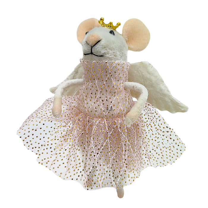 Wool Mouse Angel with Crown Ornament