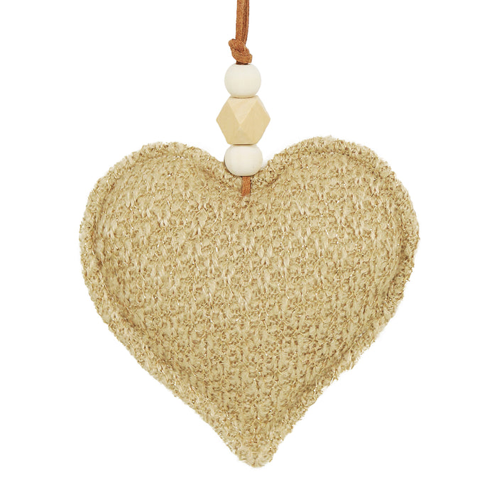 Fabric Heart with Wood Beads Ornament