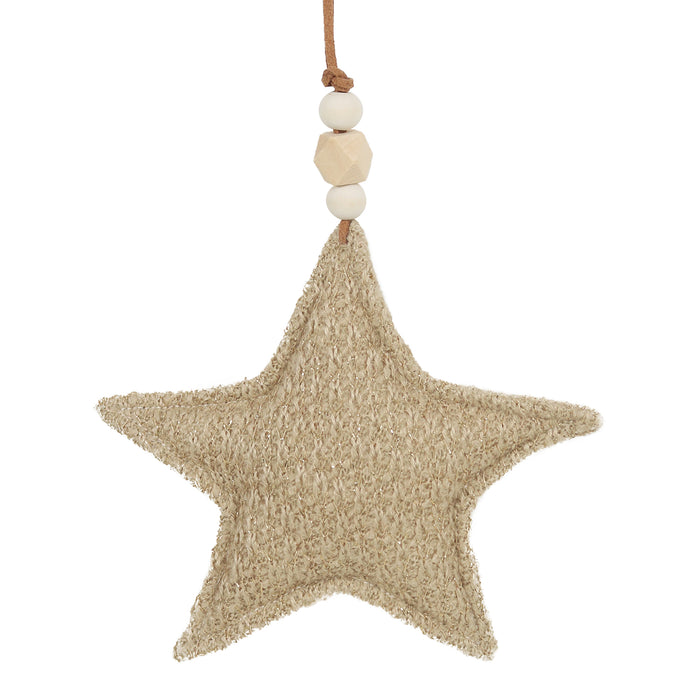 Fabric Star with Wood Beads Ornament