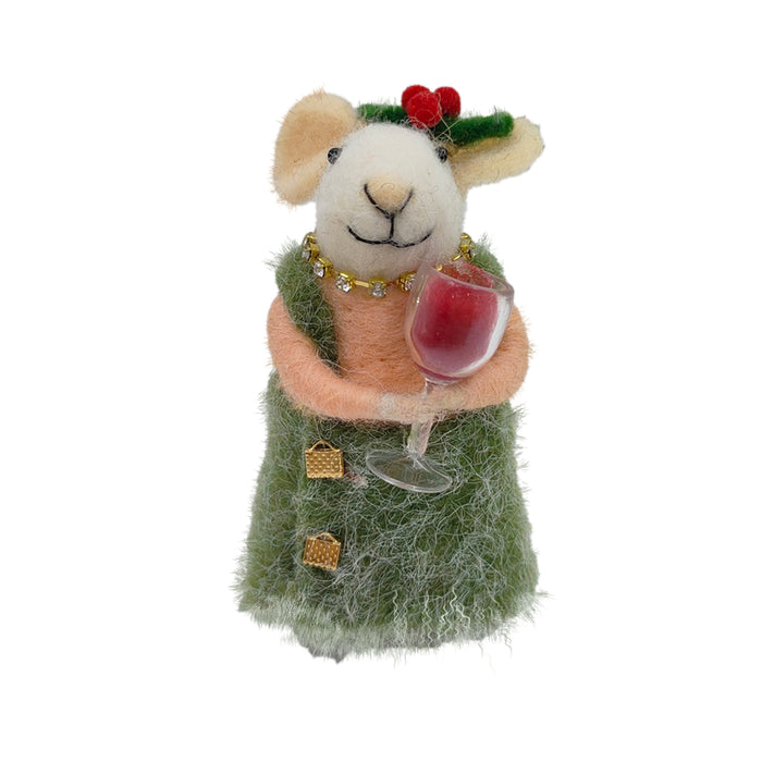 Wool Mouse with a Wine glass Ornament