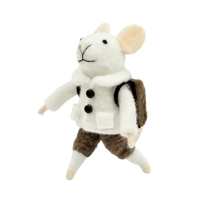 Wool Mouse White Coat with Brown Backpack