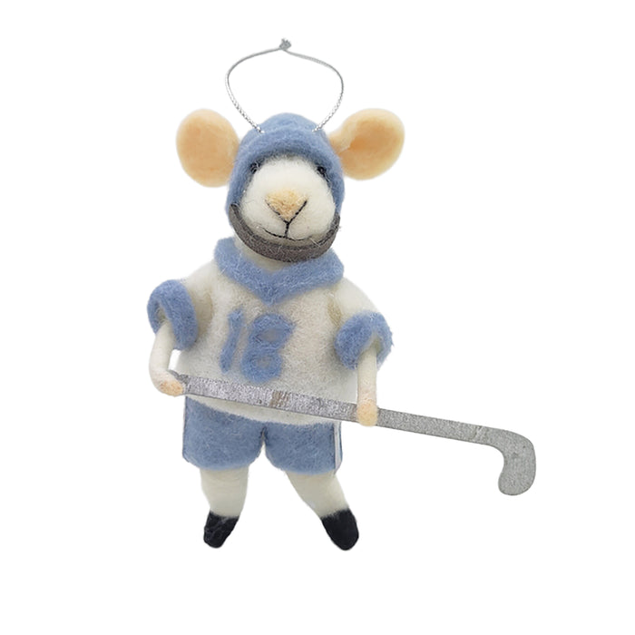 Wool Mouse Hockey Player with Blue Jersey