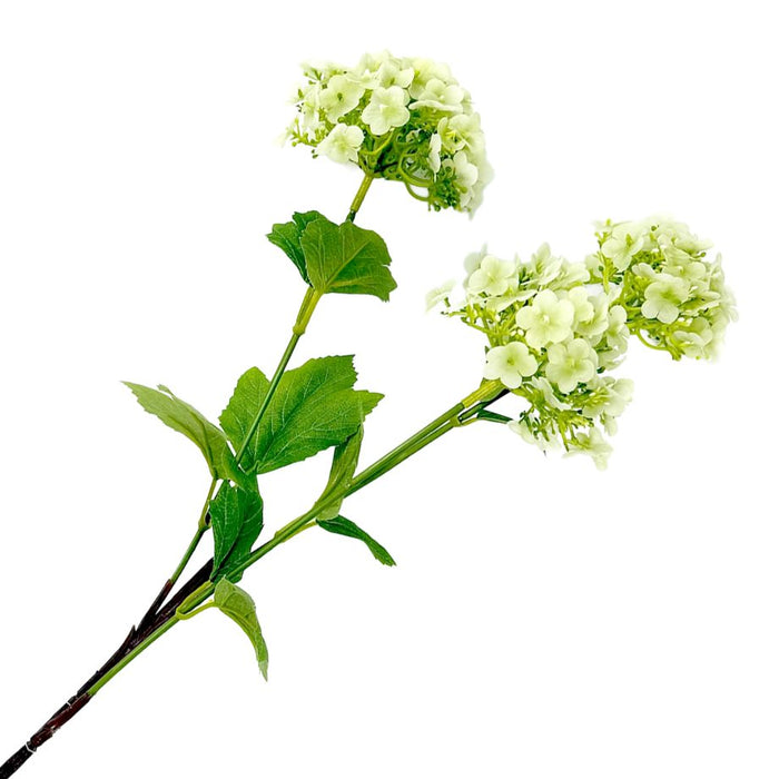Artificial green hydrangea flower branch on a white background