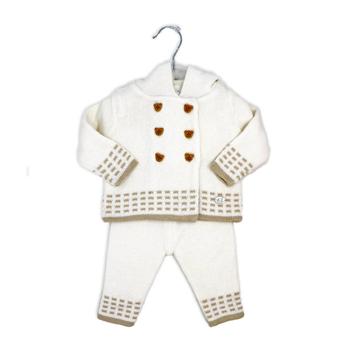 2pc Knitted Set Hooded Jacket And Trouser Oatmeal