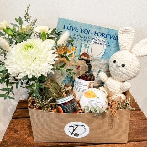 Welcome Baby Gift Box with Floral Posy 