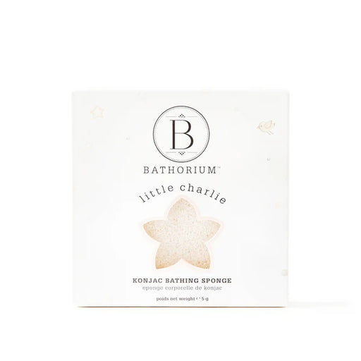 Konjac bathing sponge packaging with 'Bathorium' branding on a white background