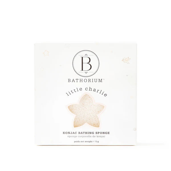 Konjac bathing sponge packaging with 'Bathorium' branding on a white background