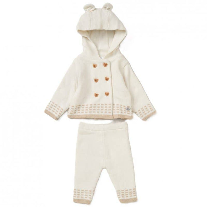 2pc Knitted Set Hooded Jacket And Trouser Oatmeal