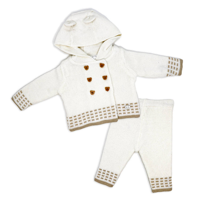 2pc Knitted Set Hooded Jacket And Trouser Oatmeal