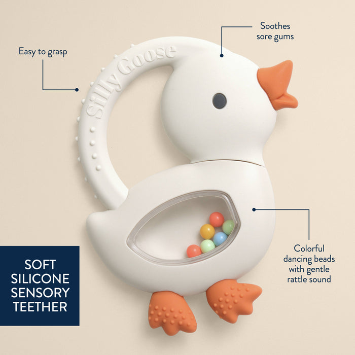 Bitzy Shake™ - Silicone Teether with Rattle: Goose