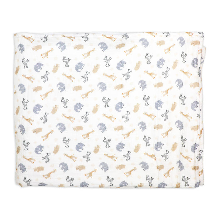 2 Layer Muslin/ Plush Blanket: Ivory Animals