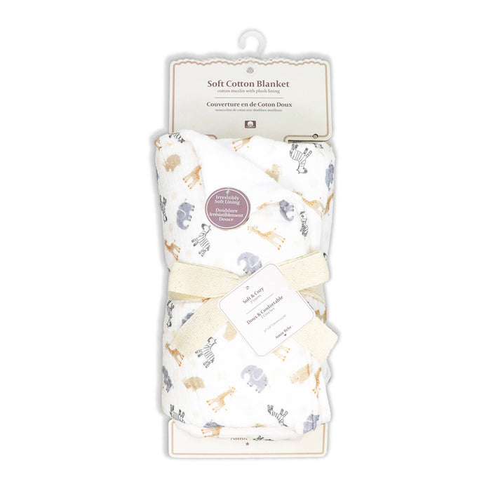 2 Layer Muslin/ Plush Blanket: Ivory Animals