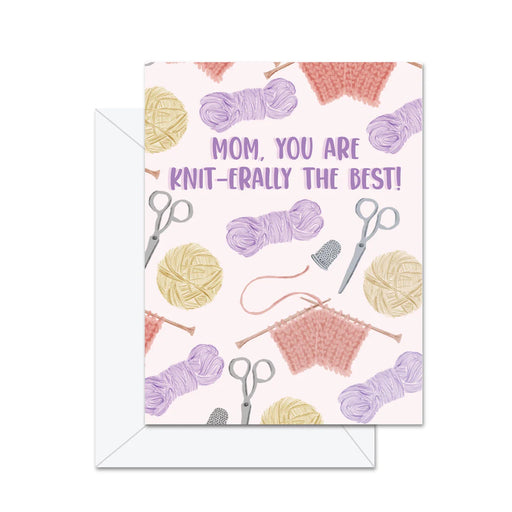 mothers day greeting card with knitting yarn and needles