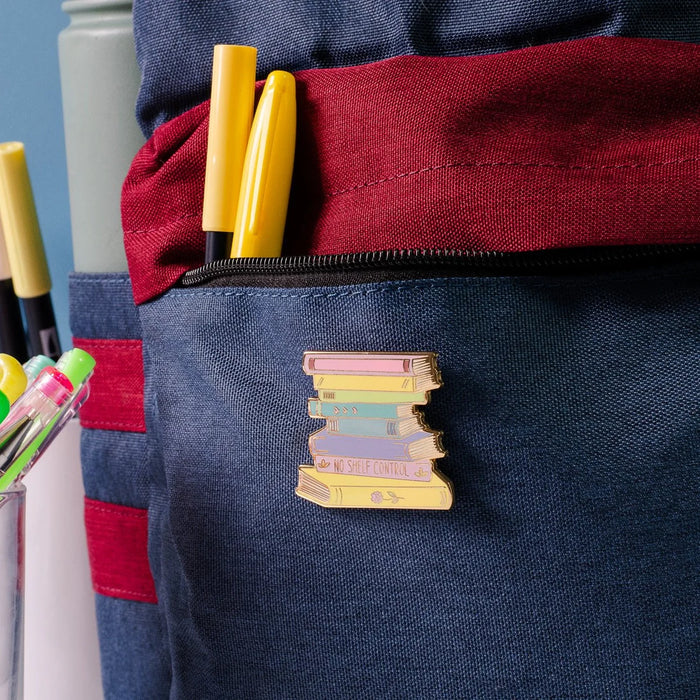 No Shelf Control Stack of Books Enamel Pin
