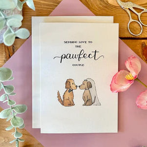 Wedding Card with dog illustrations of bride and groom