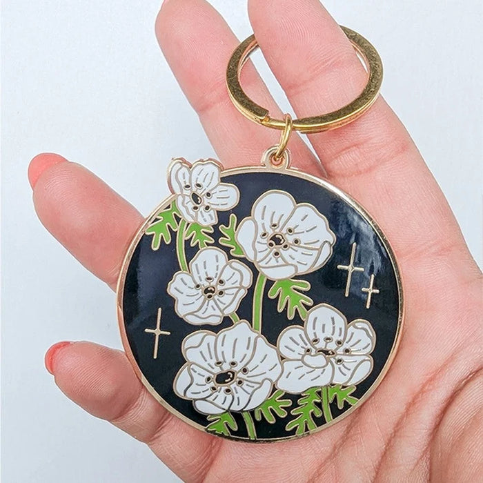 Keychain White Anemone Flower