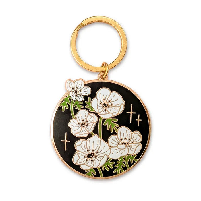 Keychain White Anemone Flower