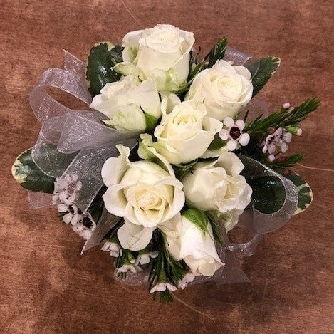 White Spray Rose wrist corsage 