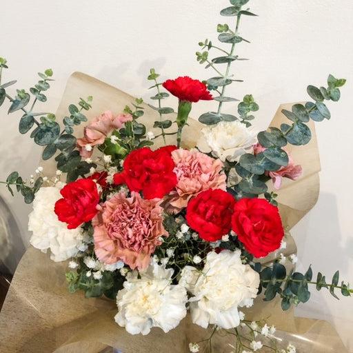 Dozen Carnations Bouquet with baby's breath and eucalyptus