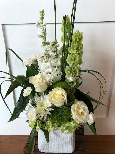 Contemporary Floral Design with white and green flowers