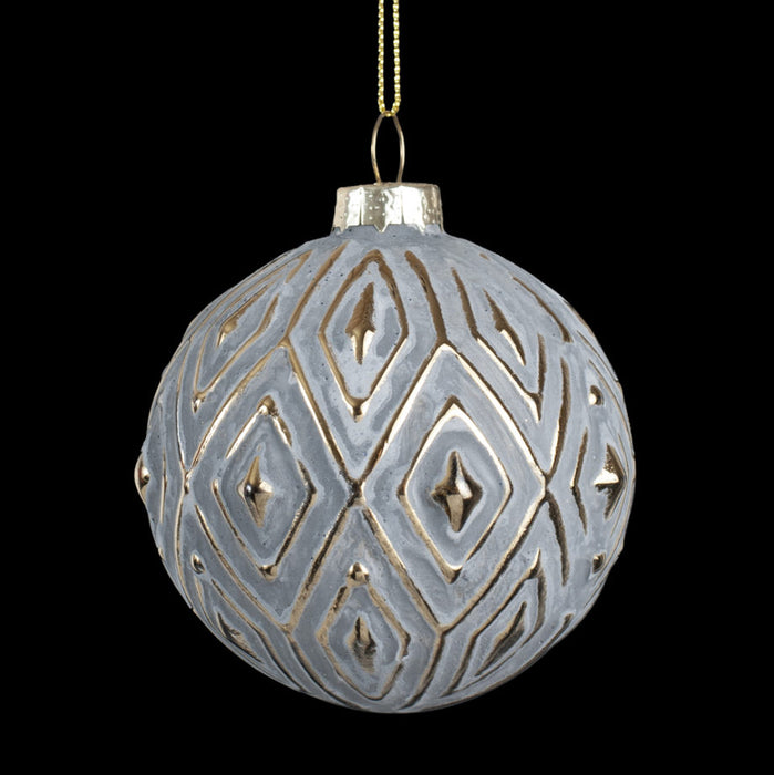 Ornament Glass Ball Grey w/Gold