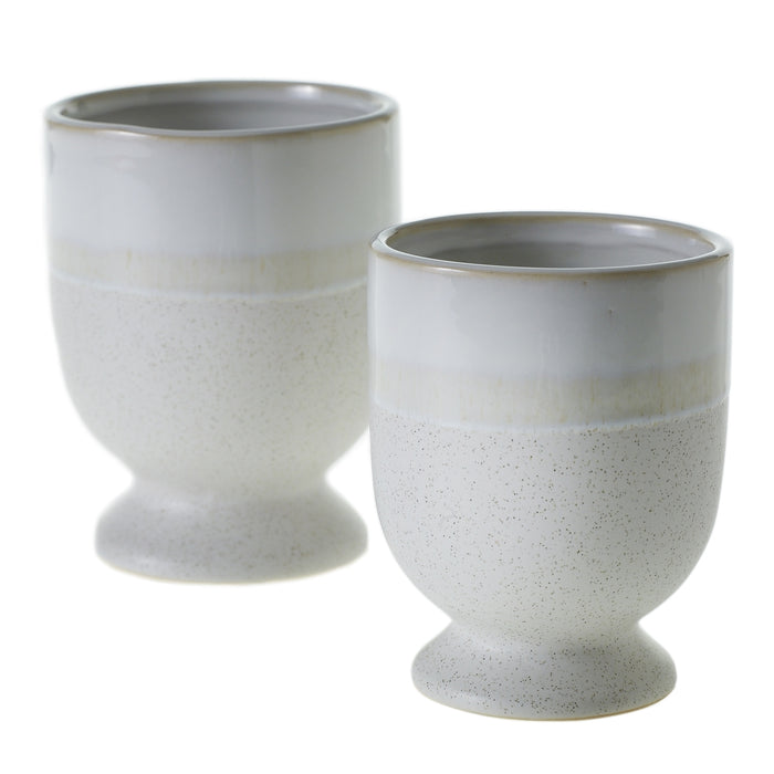 Ceramic two toned cream and white speckled pedestal base